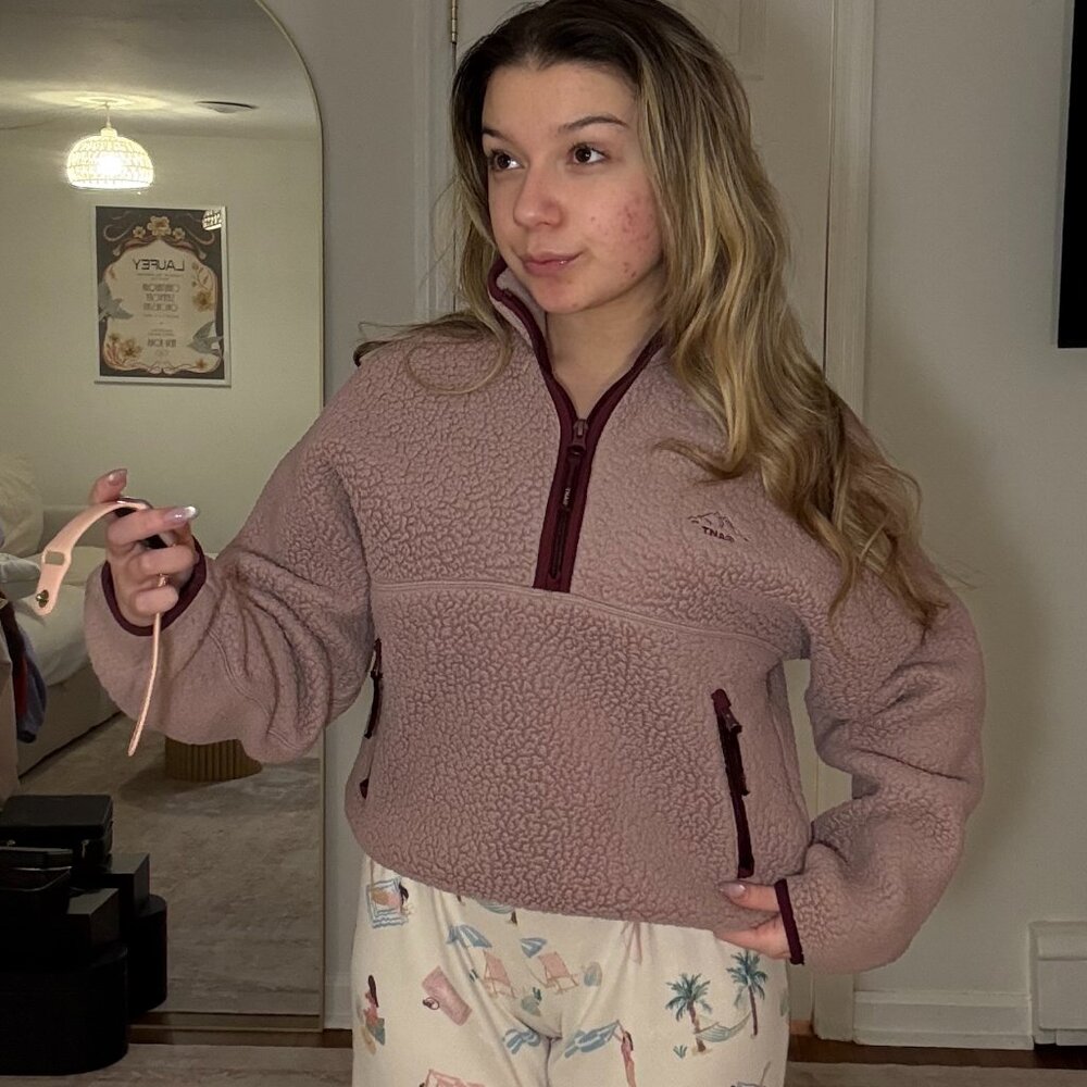 Aritzia TNA Mauve Sherpa Half-Zip Fleece Pullover